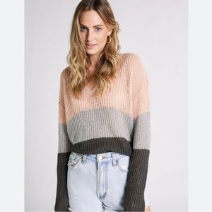 Wildfox Felicity Striped V Neck Sweater Size Small